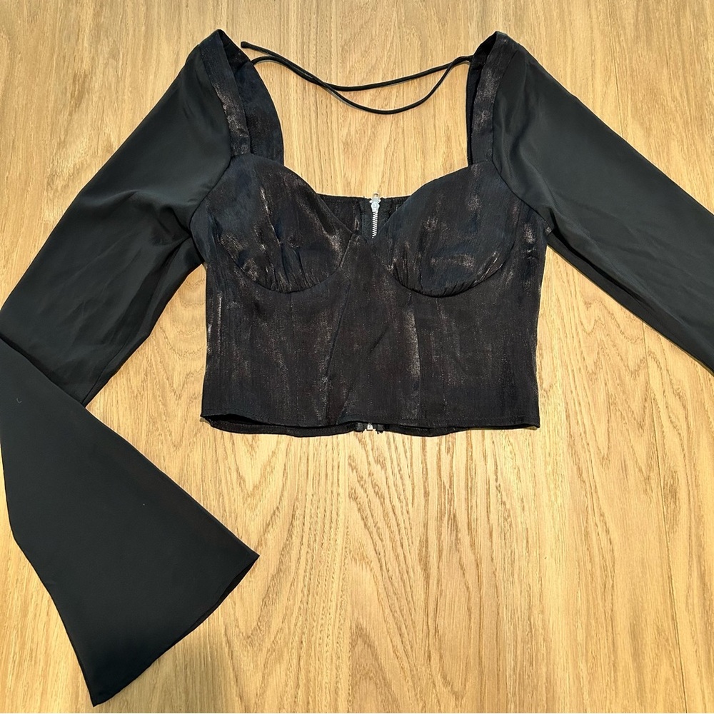 Princess Polly Black Bell Sleeve Crop Blouse